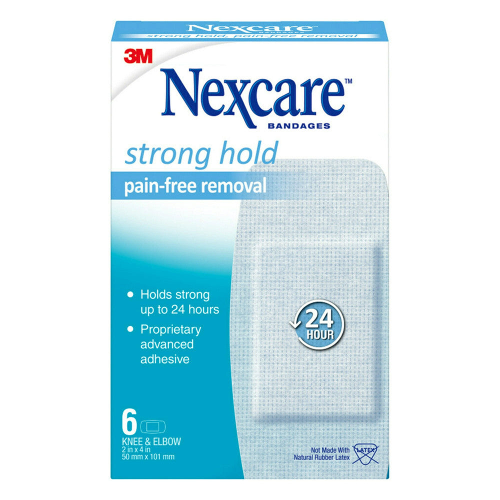 Nexcare Strong Hold Pain-Free Removal Bandages for Knee & Elbow, 6 Ea